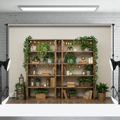Aperturee - Aperturee Boho Green Plants Shelves Indoor Spring Backdrop