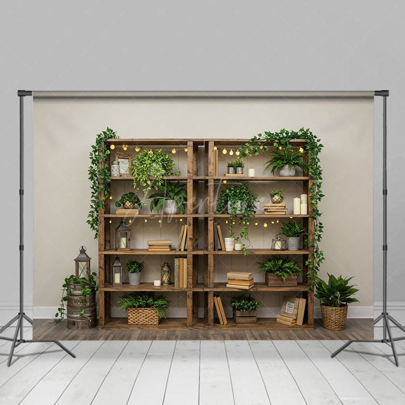 Aperturee - Aperturee Boho Green Plants Shelves Indoor Spring Backdrop