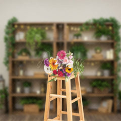 Aperturee - Aperturee Boho Green Plants Shelves Indoor Spring Backdrop