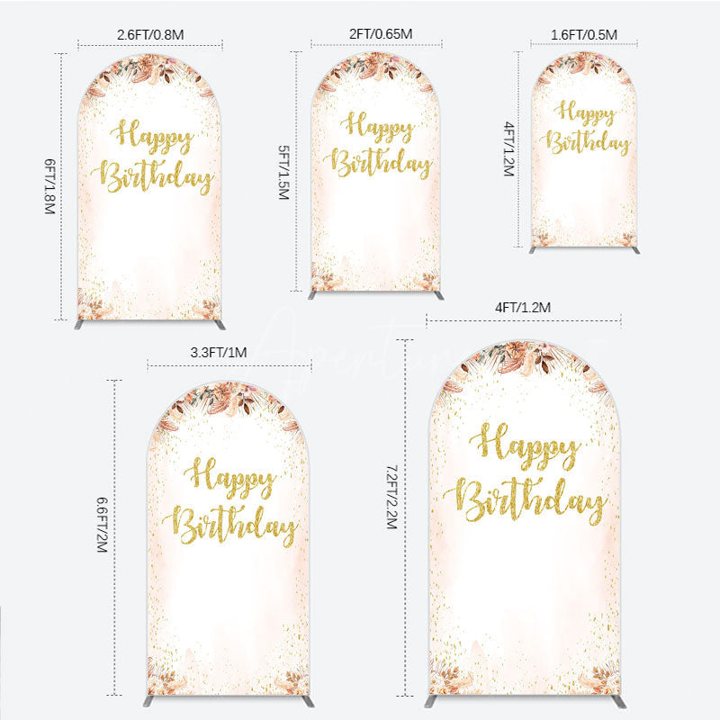 Aperturee - Aperturee Boho Happy Birthday Arch Backdrop Pampas Grass and Dried Flowers with Gold Glitter Rustic Floral Photo Prop