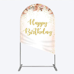 Aperturee - Aperturee Boho Happy Birthday Arch Backdrop Pampas Grass and Dried Flowers with Gold Glitter Rustic Floral Photo Prop