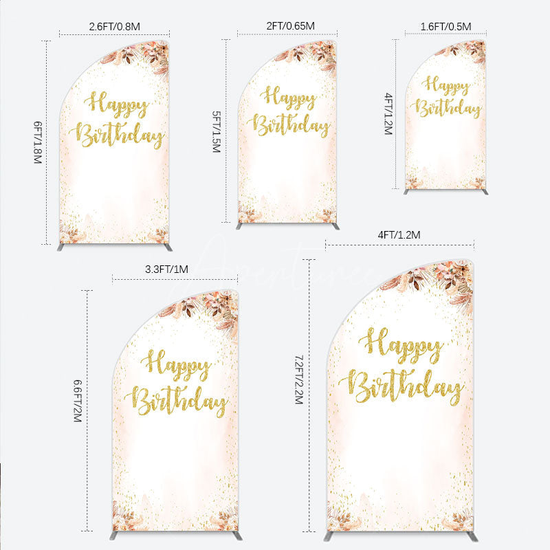 Aperturee - Aperturee Boho Happy Birthday Half Moon Arch Backdrop Pampas Grass and Dried Flowers with Gold Glitter Rustic Floral Photo Prop