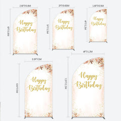 Aperturee - Aperturee Boho Happy Birthday Half Moon Arch Backdrop Pampas Grass and Dried Flowers with Gold Glitter Rustic Floral Photo Prop