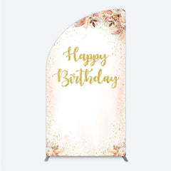 Aperturee - Aperturee Boho Happy Birthday Half Moon Arch Backdrop Pampas Grass and Dried Flowers with Gold Glitter Rustic Floral Photo Prop