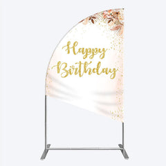 Aperturee - Aperturee Boho Happy Birthday Half Moon Arch Backdrop Pampas Grass and Dried Flowers with Gold Glitter Rustic Floral Photo Prop