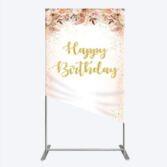 Aperturee - Aperturee Boho Happy Birthday Rectangle Backdrop Pampas Grass and Dried Flowers with Gold Glitter Rustic Floral Photo Prop