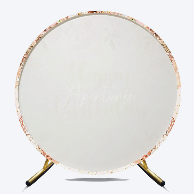 Aperturee Aperturee Boho Happy Birthday Round Backdrop Pampas Grass and Dried Flowers with Gold Glitter Rustic Floral Photo Prop