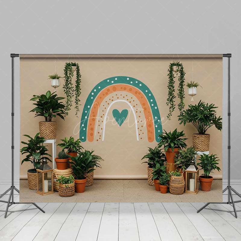 Aperturee - Aperturee Boho Indoor Plants Rainbow Color Wedding Backdrop