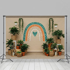 Aperturee - Aperturee Boho Indoor Plants Rainbow Color Wedding Backdrop