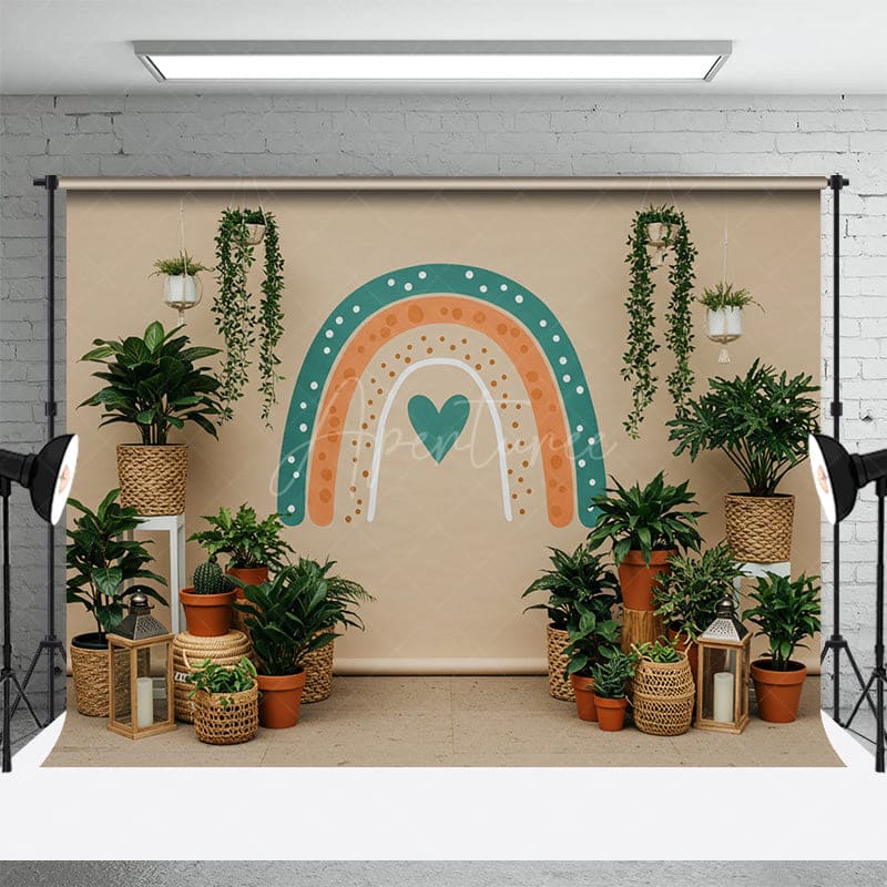 Aperturee - Aperturee Boho Indoor Plants Rainbow Color Wedding Backdrop