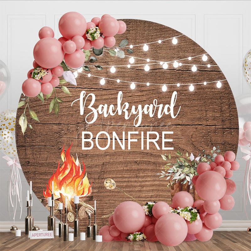 Aperturee - Aperturee Boho Leaves Backyard Bonfire Round Wood Backdrop