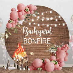 Aperturee - Aperturee Boho Leaves Backyard Bonfire Round Wood Backdrop