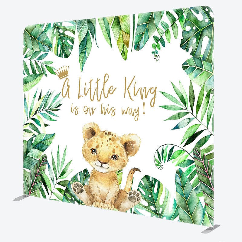 Aperturee - Aperturee Boho Lion Cute Baby Shower Square Tension Backdrop