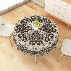 Aperturee - Aperturee Boho Mandala Floral Round Tablecloth Vintage Brown Ethnic Pattern Table Cover for Dining Room