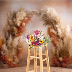 Aperturee - Aperturee Boho Pampas Grass Arch Backdrop Dried Palm Leaves Decor Rustic Terracotta Wedding Photo Booth Prop