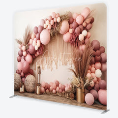 Aperturee - Aperturee Boho Pink Blush Balloon Arch square double-sided backdrop Macrame Pampas Grass Baby Shower Birthday Decor