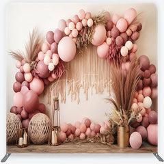 Aperturee - Aperturee Boho Pink Blush Balloon Arch square double-sided backdrop Macrame Pampas Grass Baby Shower Birthday Decor