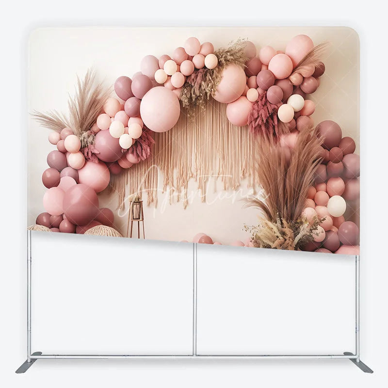 Aperturee - Aperturee Boho Pink Blush Balloon Arch square double-sided backdrop Macrame Pampas Grass Baby Shower Birthday Decor