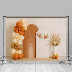 Aperturee Aperturee Boho Rainbow Arch Panels Photography Backdrop Neutral Balloon Garland and Pampas Grass First Birthday Photo Prop