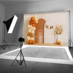 Aperturee Aperturee Boho Rainbow Arch Panels Photography Backdrop Neutral Balloon Garland and Pampas Grass First Birthday Photo Prop