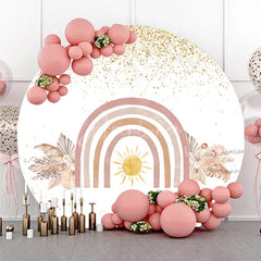Aperturee - Aperturee Boho Rainbow Round Backdrop for Baby Shower Pampas Grass and Sun Neutral Birthday Party Photo Booth Decor