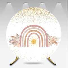 Aperturee - Aperturee Boho Rainbow Round Backdrop for Baby Shower Pampas Grass and Sun Neutral Birthday Party Photo Booth Decor