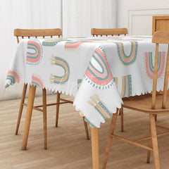 Aperturee - Aperturee Boho Rainbow Summer Rectangle Tablecloth Cheerful Abstract Pattern for Girls Birthday Party Decor