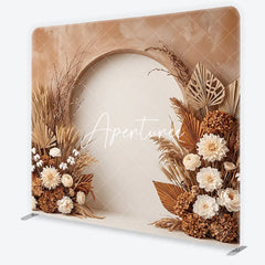 Aperturee - Aperturee Boho Rustic Dried Floral Arch Square Double-Sided Backdrop Natural Pampas Grass and Palm Leaves Photography Background