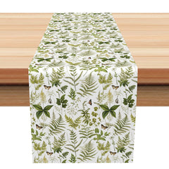 Aperturee - Aperturee Boho Sage Green Leaves Table Runner for Spring Sweet Fresh Eucalyptus Kitchen Decor Modern Farmhouse Wedding