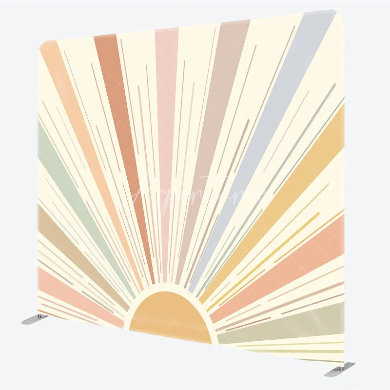 Aperturee - Aperturee Boho Sun Tension Fabric Backdrop Muted Retro Sunburst Decor Abstract Minimalist Theme Background for Birthday