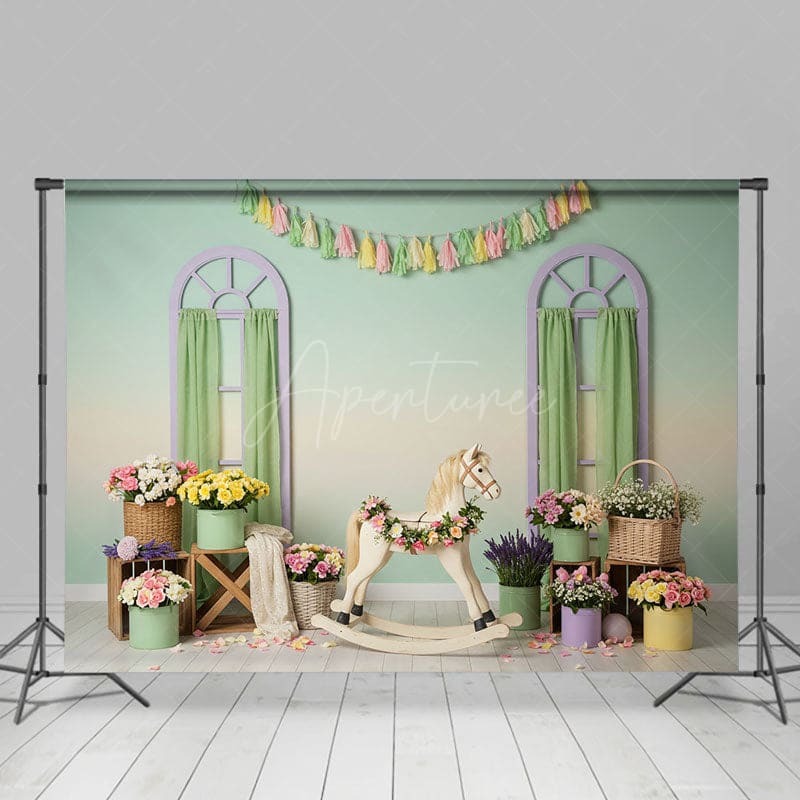 Aperturee - Aperturee Boho Sweet Floral Carrousel Fresh Wedding Backdrop