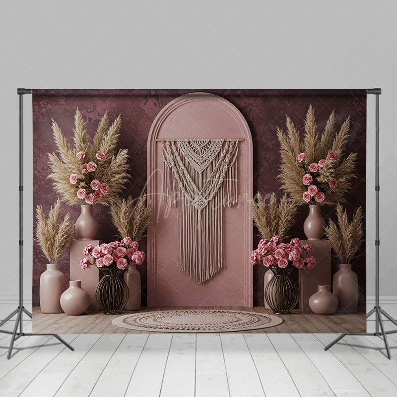 Aperturee - Aperturee Boho Sweet Soft Pink Floral Arch Wedding Backdrop
