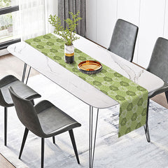 Aperturee - Aperturee Boho Table Runner with Repeating Leaf and Dot Patterns Simple Black and White Botanical Modern Farmhouse Decor