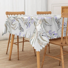 Aperturee - Aperturee Boho Tablecloth with Purple Flowers and Butterflies for Whimsical Garden Party and Spring Decor