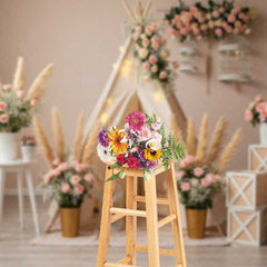 Aperturee Aperturee Boho Teepee Wedding Photography Backdrop Pampas Grass and Pink Roses Indoor Bridal Shower or Engagement Photo Prop