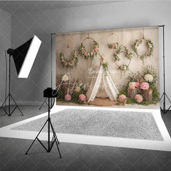 Aperturee - Aperturee Boho Wedding Photography Backdrop Lace Teepee with Floral Hoops Rustic Chic Party Photo Booth Background