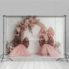 Aperturee - Aperturee Boho Wedding Photography Backdrop with Large Bows Pink Dried Floral Arch Modern Bridal Shower Photo Booth