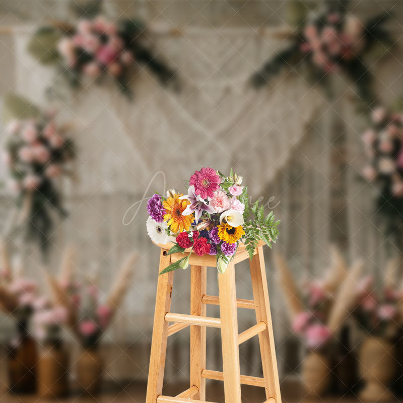 Aperturee - Aperturee Boho Woven Valance Floral Wedding Photo Backdrop