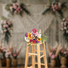 Aperturee - Aperturee Boho Woven Valance Floral Wedding Photo Backdrop