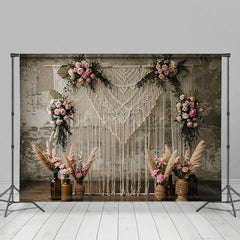 Aperturee - Aperturee Boho Woven Valance Floral Wedding Photo Backdrop
