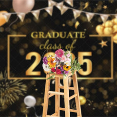 Aperturee - Aperturee Bokeh Black Gold Balloons Cheers Graduation Backdrop
