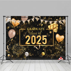 Aperturee - Aperturee Bokeh Black Gold Balloons Cheers Graduation Backdrop