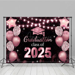 Aperturee - Aperturee Bokeh Black Pink Balloon Glitter Graduation Backdrop