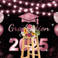Aperturee - Aperturee Bokeh Black Pink Balloon Glitter Graduation Backdrop