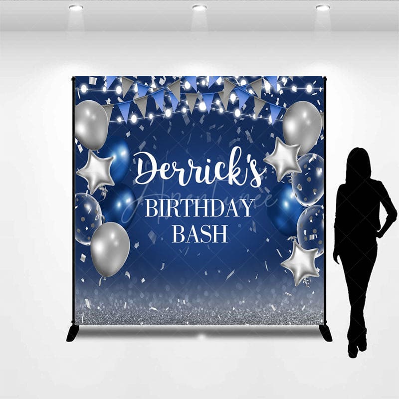 Aperturee - Aperturee Bokeh Blue Flag Balloons Custom Birthday Backdrop