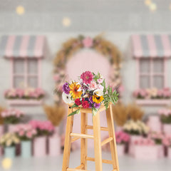 Aperturee - Aperturee Bokeh Grey Pink Flower Shop Romantic Photo Backdrop