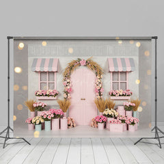 Aperturee - Aperturee Bokeh Grey Pink Flower Shop Romantic Photo Backdrop