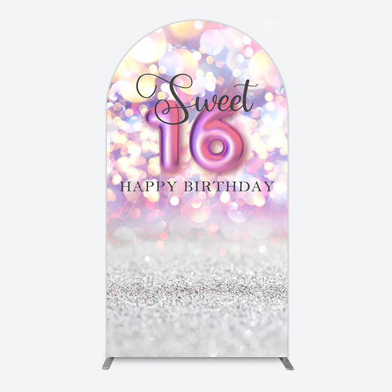 Aperturee - Aperturee Bokeh Light Sweet 16 Happy Birthday Arch Backdrop