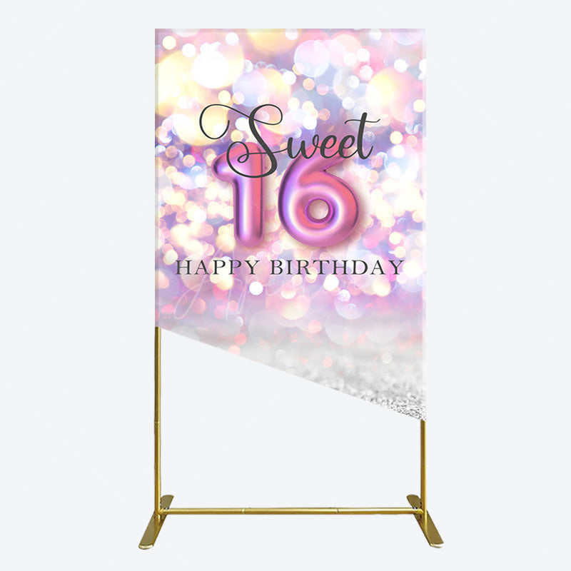 Aperturee - Aperturee Bokeh Light Sweet 16 Happy Birthday Rectangle Backdrop