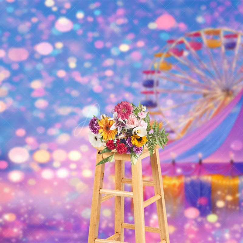 Aperturee - Aperturee Bokeh Rainbow Circus Tent Ferris Wheel Photo Backdrop